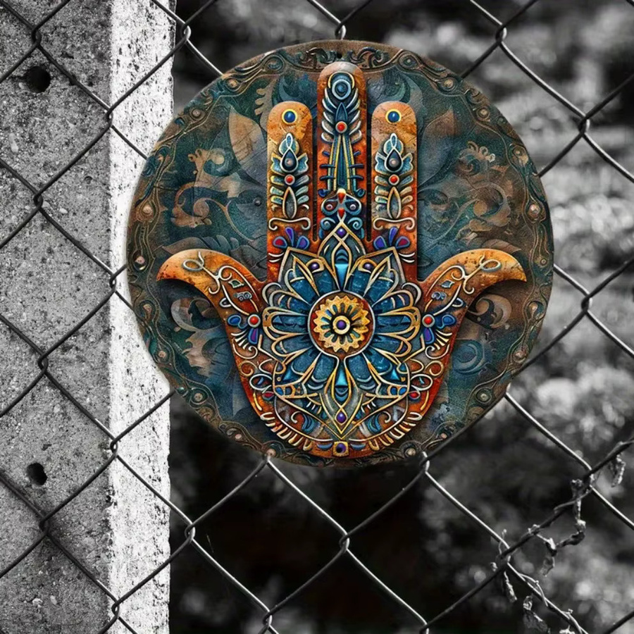 HELLOYOUNG Hamsa-Hand Metallwandkunst mit Blumen- und Mandala-Design, Multicolour, B/H: 20,3 x 20,3 cm - Bild 2