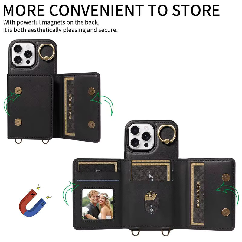 Leder-Handyhülle für Apple iPhone als Crossbody-Geldbörse mit Kartensteckplatz in Grün - Bild 3