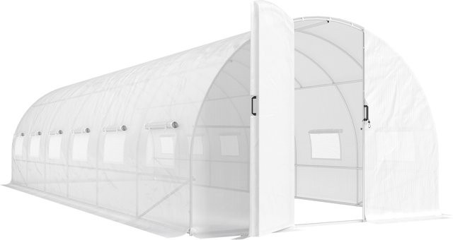 Outsunny Tunnelgewächshaus Weiß, 24 m², B/T/H: 798 x 295 x 199 cm, mit Tür, 12 aufrollbaren Fenstern mit Fliegengitter und PE-Plane 140 g/m² - Bild 1