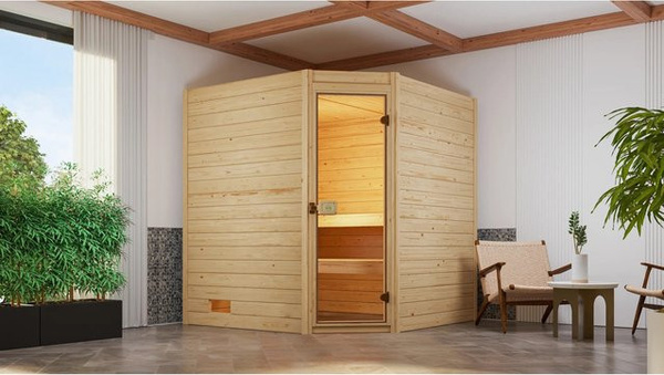 WEKA Massivholzsauna Valida Eck 1.8 mit Glastür in Braun, B/H/T: 189 x 203,5 x 172 cm