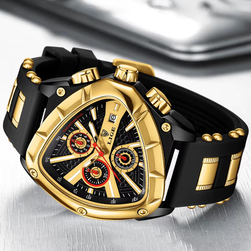 Lige Armbanduhr Chronograph, Quarz, Silikon, Schwarz, Herren - Bild 2