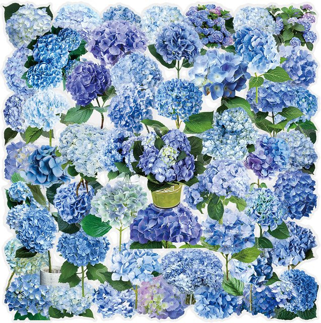 50 Stück transparente Hortensien-Blumen-Aufkleber für Scrapbooking und DIY-Dekoration - Bild 1