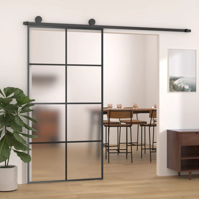 Vidaxl Schiebetür aus Aluminium und ESG-Glas in Schwarz Matt mit Zubehör, B: 102,5 cm, H: 205 cm - Bild 1