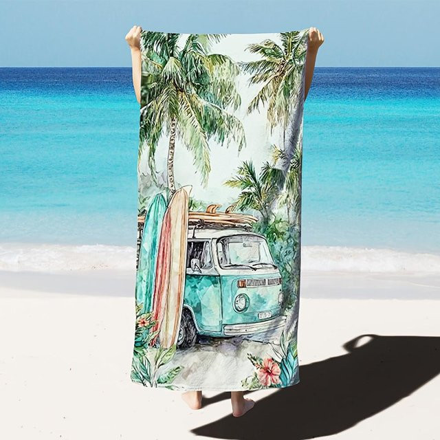 Strandtuch von JMG Household Supplies mit Vintage Surf Van Design, schnelltrocknendes Polyester in Multicolour, B/H: 50 x 100 cm - Bild 1