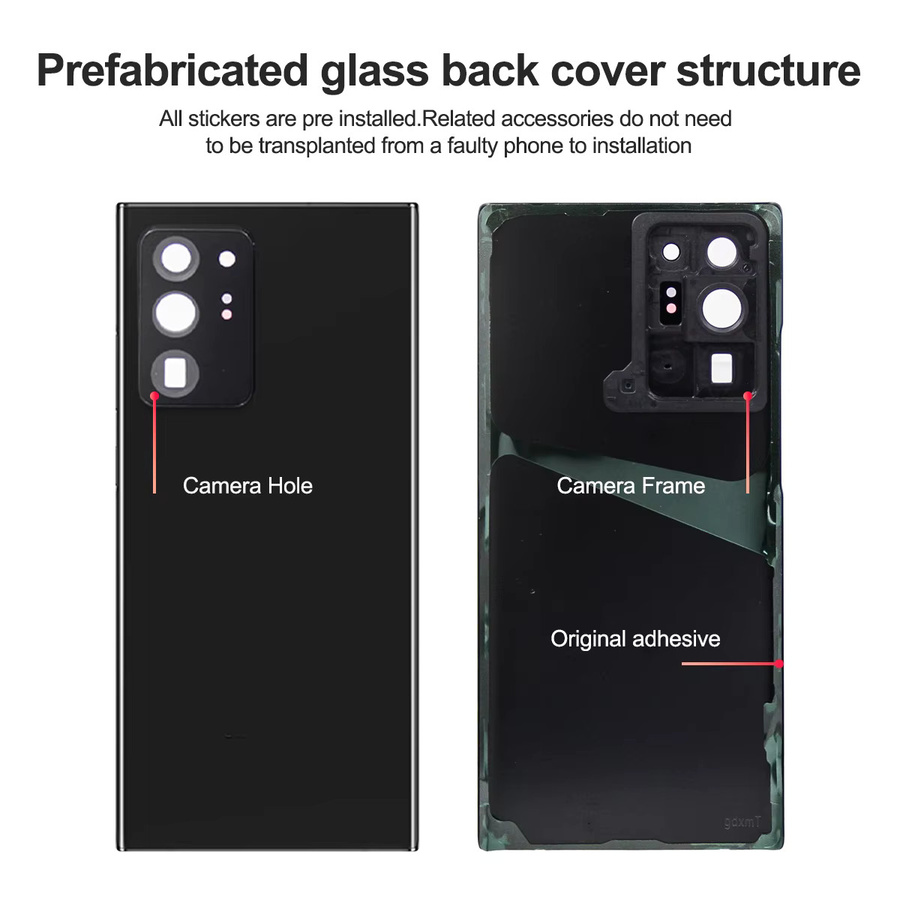 Samsung Note 20 Ultra 5G N986B/DS Akku-Rückabdeckung Glaspanel in Schwarz mit Aufkleber - Bild 2