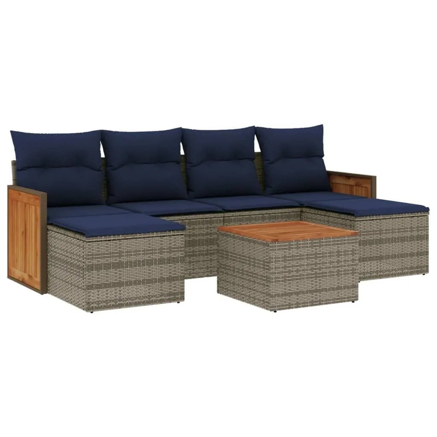 vidaXL 7-tlg. Gartensofa-Set aus Polyrattan in Grau mit Kissen und Metallgestell für Terrasse und Garten - Bild 2