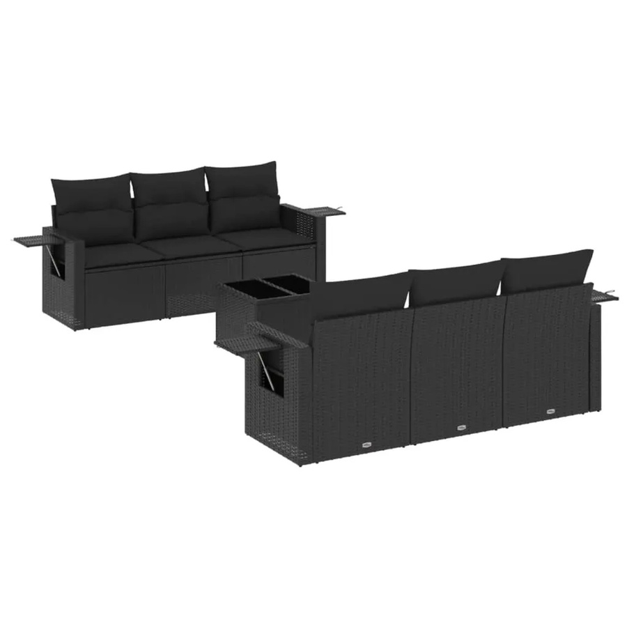 vidaXL 7-tlg. Garten-Sofagarnitur aus Poly-Rattan in Schwarz mit Kissen und Gartentisch - Bild 2