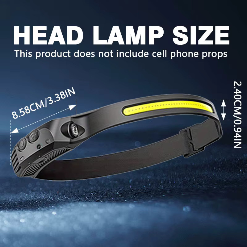 Heinast Sensor-Stirnlampe mit LED und USB-Wiederaufladung, wasserdichter XPE und COB Scheinwerfer in Schwarz - Bild 6