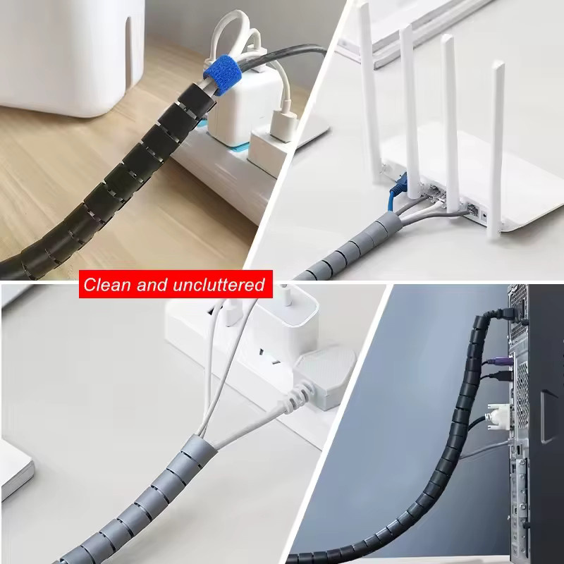 Flexibler Spiralkabel-Drahtschutz in Grau als Kabel-Organizer und Schutzrohr für Computerkabel, Länge: 2 m, Durchmesser: 16/10 mm - Bild 6