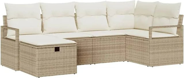 vidaXL Garten-Sofa-Set aus Poly-Rattan mit Kissen und integriertem Stauraum, 6-teilig, Beige - Bild 1