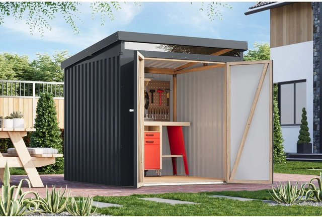 Karibu Metallgerätehaus Neos 2 in Anthrazit aus Metall und Trapezblech - Bild 1