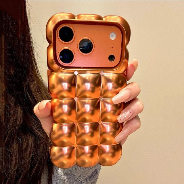 Stoßfeste TPU Handyhülle mit Cartoon Gitter 3D Block Beschichtung für Apple iPhone in Orange - Bild 1