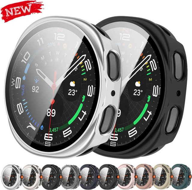 Geekthink Schutzhülle mit gehärtetem Glas für Samsung Galaxy Watch 8, 8 Classic und Galaxy Watch 46 mm, Displayschutz und Stoßstangen-Zubehör für Unisex - Bild 1