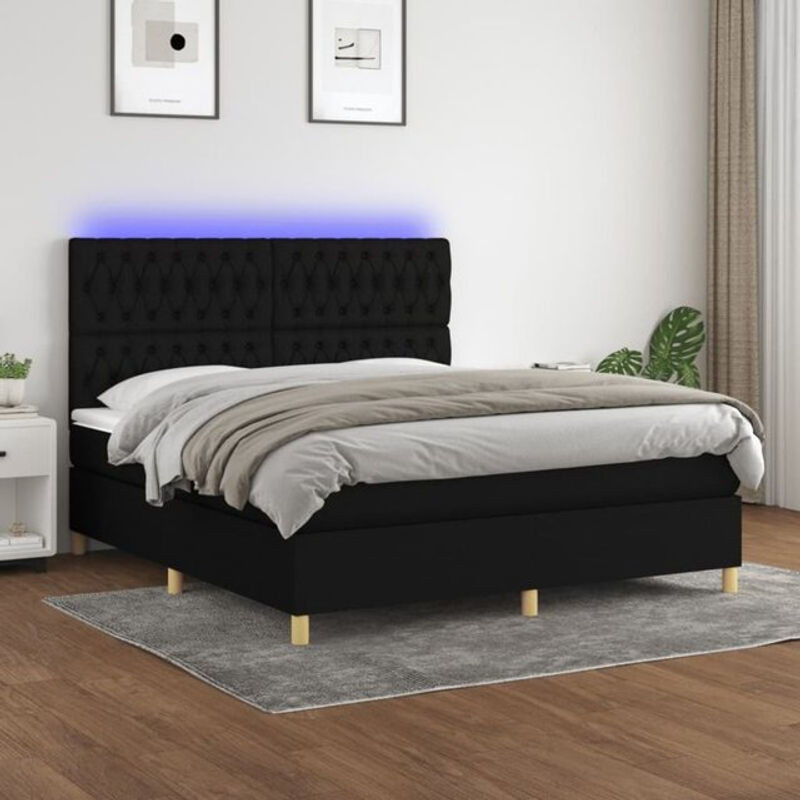 Vidaxl Boxspringbett mit Matratze in Schwarz und Weiß aus Polyester-Stoff, B/T/H: 160 x 200 x 118 cm - Bild 1