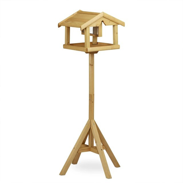 Relaxdays Vogelhaus aus Tannenholz in Natur Braun mit Ständer, B/T/H: 50 x 50 x 117 cm - Bild 1