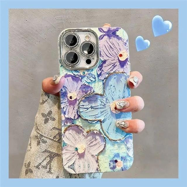 Yiran Handyhülle mit Glitzer Blumen Laser Muster und Linsenschutz für iPhone 16 Pro Max, 15, 14, 13 in Transparent Multicolour - Bild 1