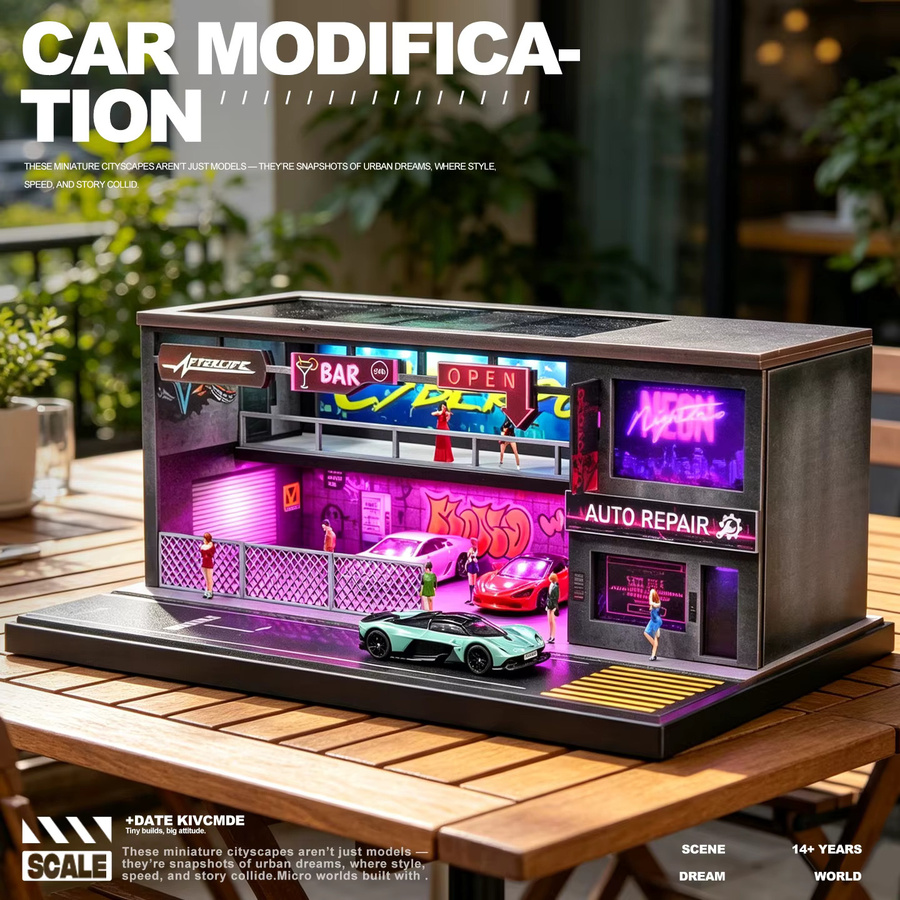 meiduoxing Auto-Garagen-Diorama-Modell, 1:64 Maßstab, mit LED-Beleuchtung, ab 14 Jahren - Bild 3
