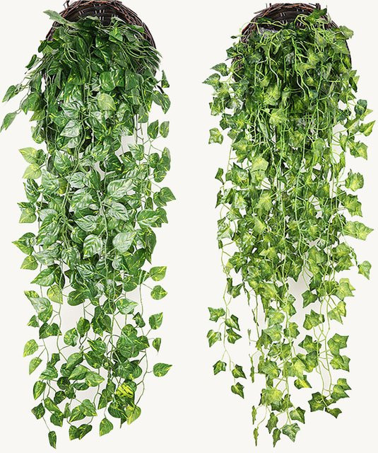 Wusmart Set aus 2 Stück künstliche Grünpflanzen als hängende Efeu-Blätter und Ranken in Grün, Länge: 90 cm - Bild 1