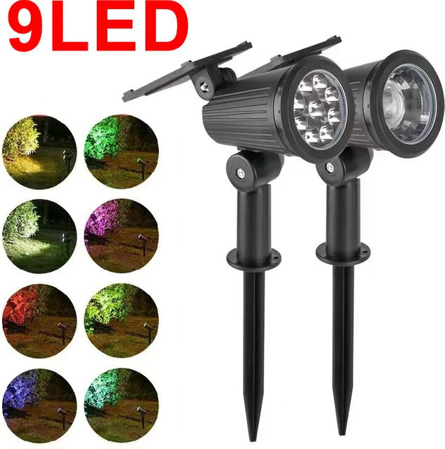 XIWANGFIRE Solarbetriebene LED Gartenlampe mit 9 LEDs, IP65 wasserdicht, verstellbar, Schwarz - Bild 1