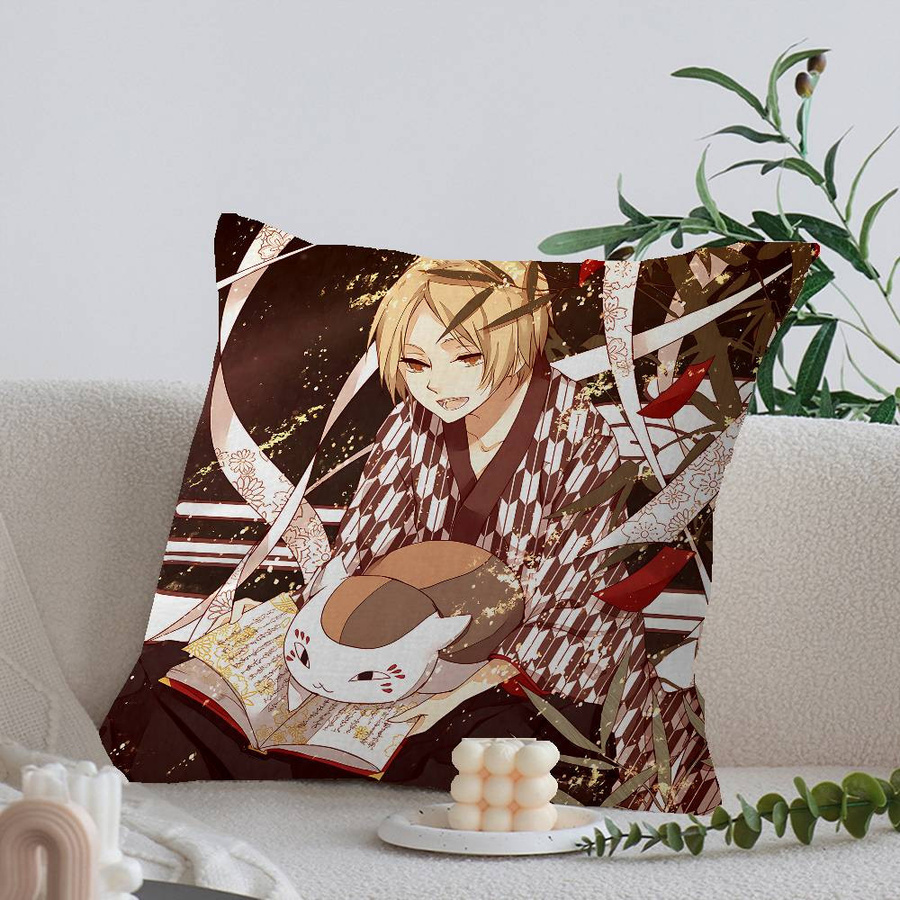 Natsume Yuujinchou Cartoon Kissenbezug Multicolor Dekokissen Hülle aus Peach Skin, B/H: 18 x 18 cm - Bild 2