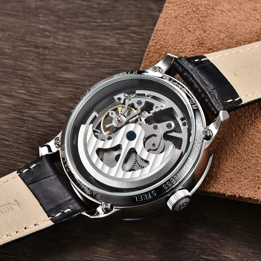 PAGANI DESIGN Armbanduhr Automatik, Edelstahl, Leder, Schwarz, Herren - Bild 2