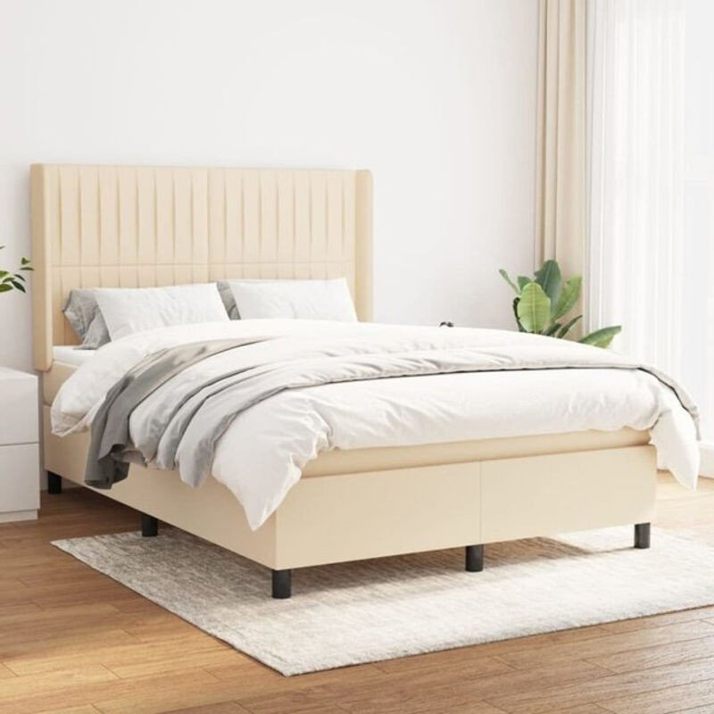 vidaxl Boxspringbett mit Matratze in Beige aus Stoff und Massivholz B/T/H: 140 x 200 cm - Bild 1
