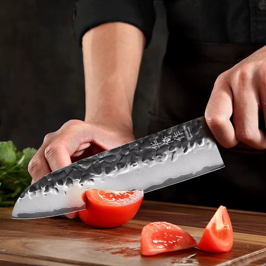 HUAYIGRAND Santoku Kochmesser aus handgeschmiedetem 3-lagigem Verbundstahl, 19,05 cm, Silber - Bild 2