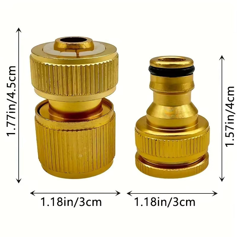 6/12-teiliges Aluminium-Gartenschlauch-Verbindungsset in Gold mit 1/2 Zoll Schnellanschluss und Wasserhahnanschlüssen für 13–16 mm Rohre - Bild 2
