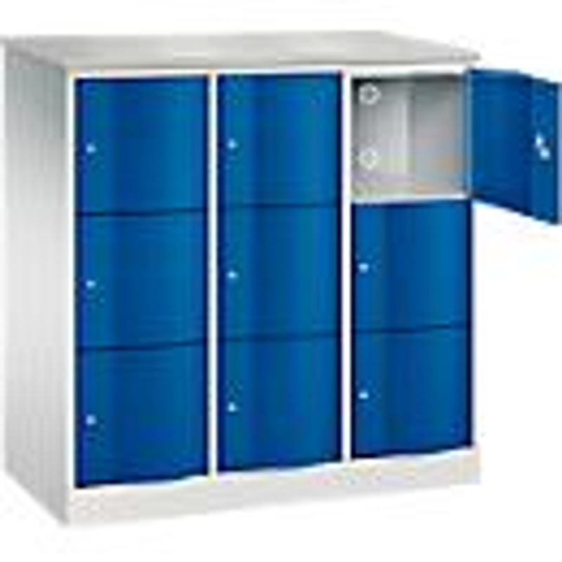 C+P Schließfachschrank Resisto mit 9 Fächern und 3 Abteilen, Stahl, Lichtgrau/Enzianblau, B: 114,8 cm, T: 54,0 cm, H: 125,5 cm - Bild 2