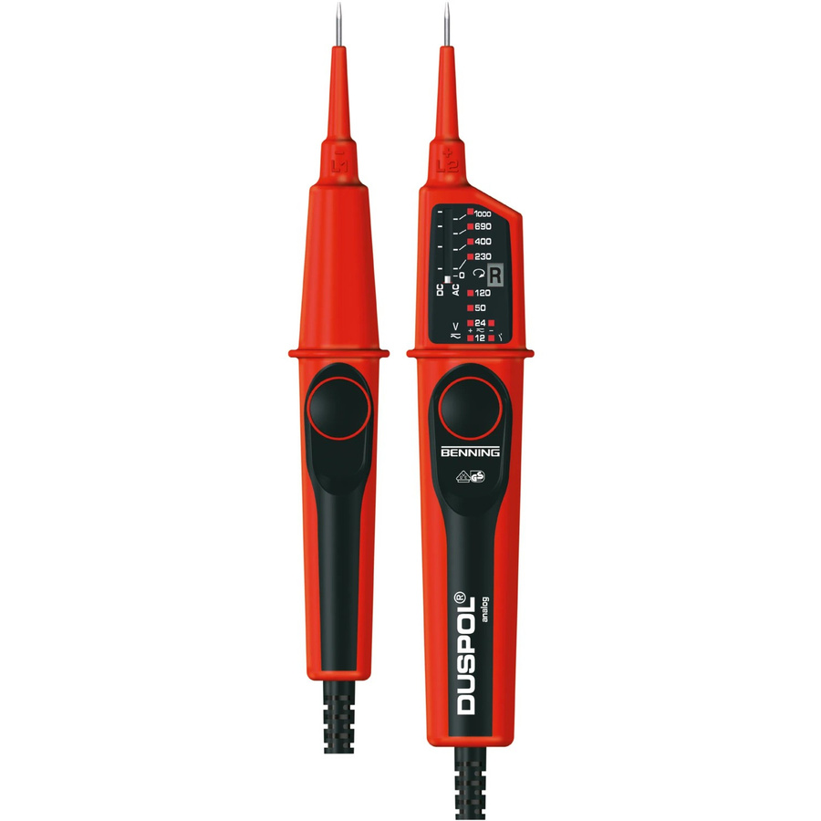Benning DUSPOL analog Zweipoliger Spannungsprüfer CAT III 1000 V, CAT IV 600 V mit LED und Vibration in Gelb und Rot - Bild 2