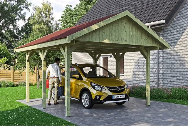 Skan Holz Carport Wallgau Satteldach aus Nadelholz in Grün, B/T: 430 x 500 cm, Höhe: 326 cm - Bild 1
