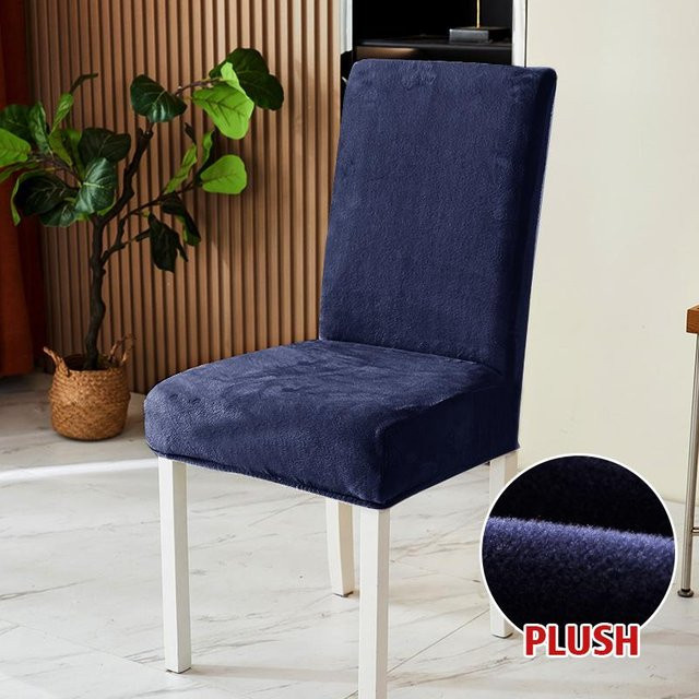 Elastischer Stretch-Stuhlbezug aus Plüsch in Dunkelblau, abnehmbarer Mikrofaser-Sitzbezug für Esszimmer und Küche - Bild 1