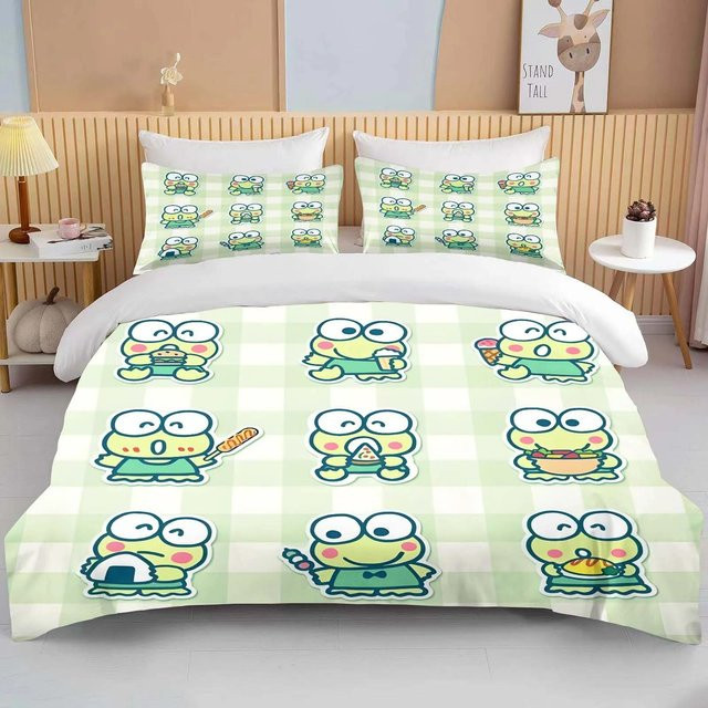 Allbestart Sanrio Keroppi Bettwäscheset mit Bettbezug und Kissenbezug, Grün, B/H: 140 x 210 cm - Bild 1
