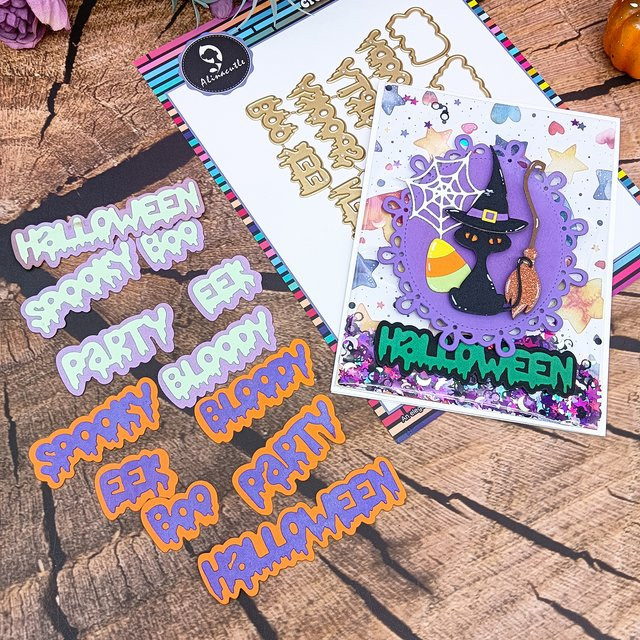 Alinacutle Halloween Buchstaben aus Metall in Gold für DIY Scrapbooking und Handarbeit - Bild 1