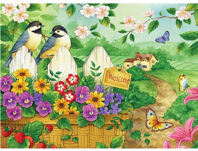 FIYO Diamantgemälde mit Blumen- und Vogel-Motiv als moderne Diamant-Stickerei in Mehrfarben, B/H: 20 x 30 cm - Bild 1
