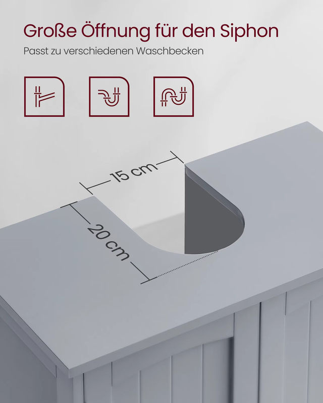 VASAGLE Waschbeckenunterschrank Badezimmerschrank in Grau mit 2 Türen und höhenverstellbarer Ablage, B/T/H: 60 x 30 x 60 cm - Bild 4