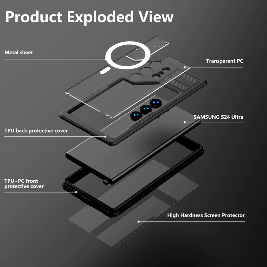 Wasserdichte Outdoor-Handyhülle mit IP68 Schutz für Samsung Galaxy S26, S25 Ultra und S24 Plus in Schwarz - Bild 4