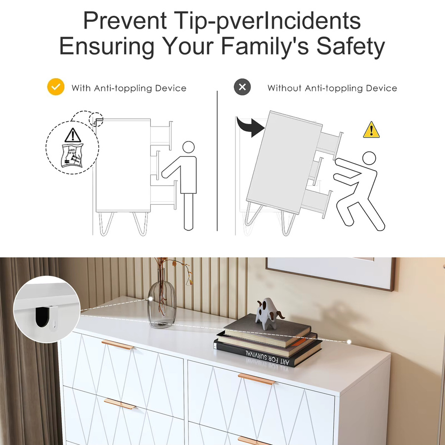 Modernes Rangement-Möbel mit 6 Schubladen in Weiß für Schlafzimmer und Wohnzimmer - Bild 2