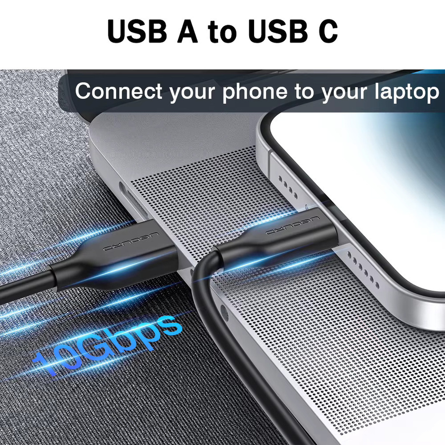 UGOURD USB-A auf USB-C OTG Kabel, USB 3.2 10 Gbit/s Datenübertragung, 60 W QC 3.0, Schwarz - Bild 2