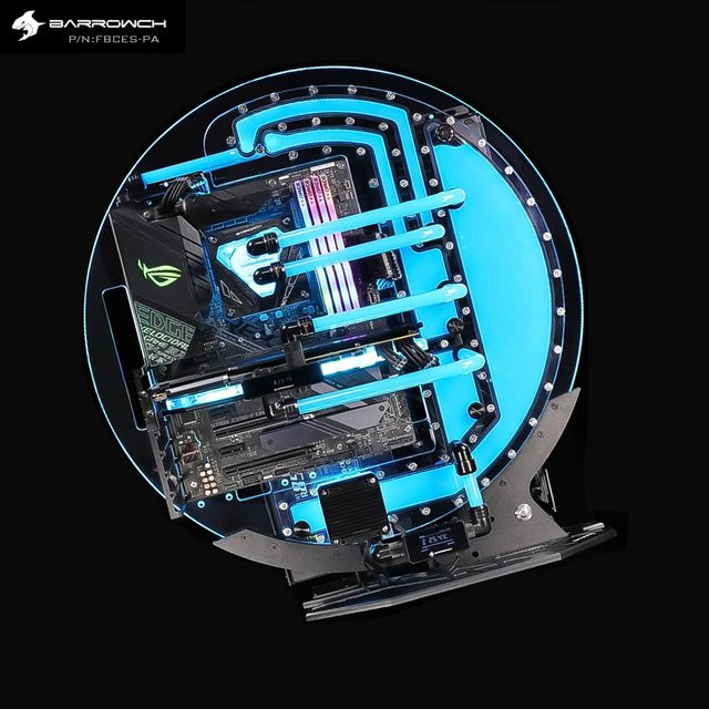Barrowch Wassergekühltes Gaming-Gehäuse FBCES-PA in Schwarz, kompatibel mit ATX, MATX und ITX Motherboards - Bild 1