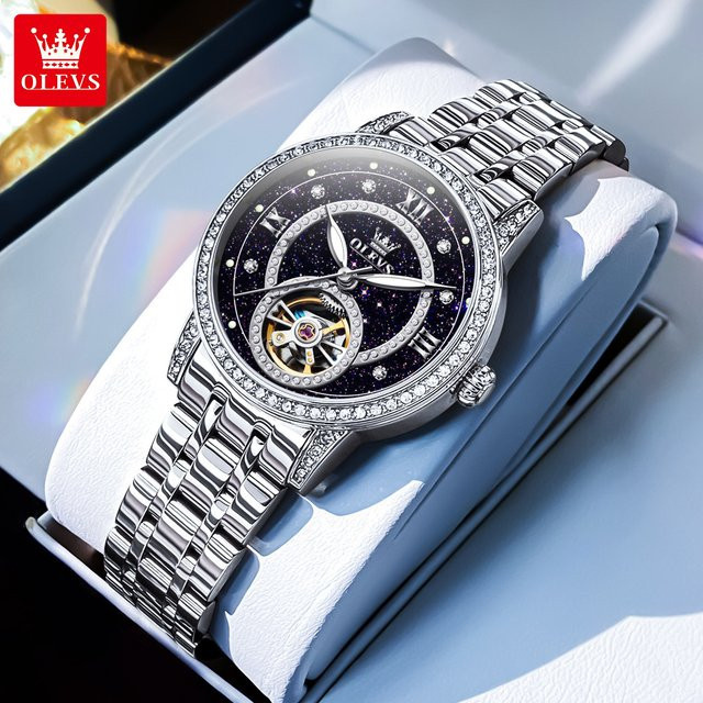 OLEVS Armbanduhr, Edelstahl, Diamant, Damen, Handaufzug, Silber - Bild 1