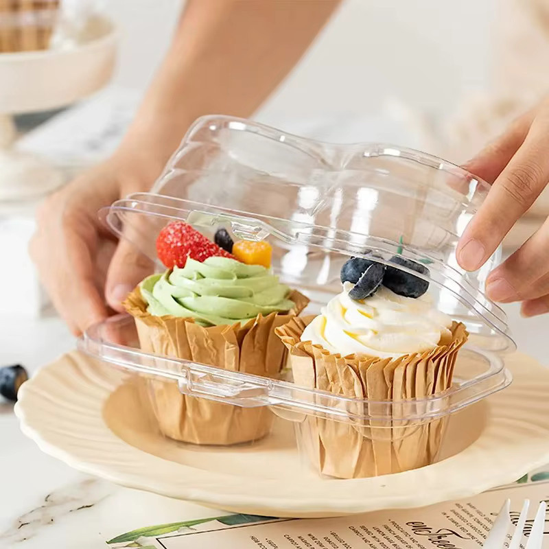 30 Stück quadratische Dessertboxen aus Kunststoff in Transparent für Cupcakes, Sandwich und Käsekuchen mit Snap-Lid Deckel - Bild 2