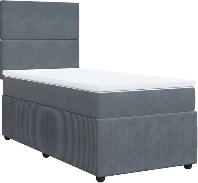 vidaXL Boxspringbett mit Matratze in Dunkelgrau aus Samt mit USB-Ladeport und Unterbettbeleuchtung B/T/H: 80 x 200 x 140,5 cm - Bild 1