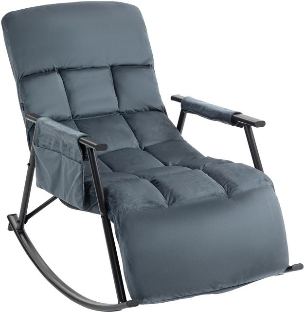 DELUKE Schaukelstuhl JULIA Relaxstuhl aus Samt in Dunkelgrau mit Steppmuster und Armlehnen, B/T/H: 61 x 100 x 66 cm - Bild 1