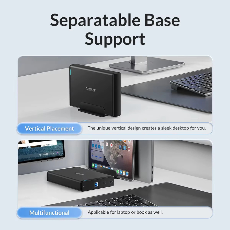 ORICO Externes Festplattengehäuse für 2,5 und 3,5 Zoll HDD/SSD, SATA zu USB 3.1 Typ-C und USB 3.0, Schwarz - Bild 4