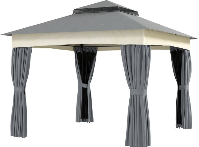 Outsunny Gartenpavillon mit Doppeldach und Moskitonetz in Dunkelgrau, B/T/H: 300 x 300 x 300 cm - Bild 1