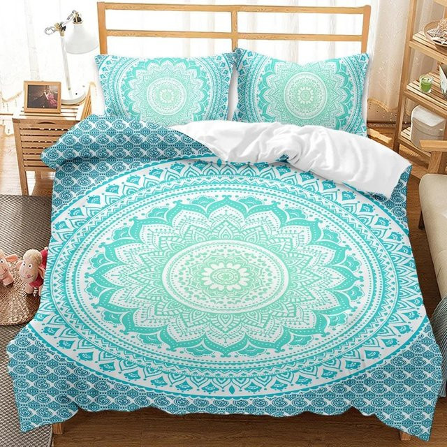 Jinmeige Boho Mandala Bettwäsche-Set aus Mikrofaser in Blau, B/H: 135 x 200 cm - Bild 1
