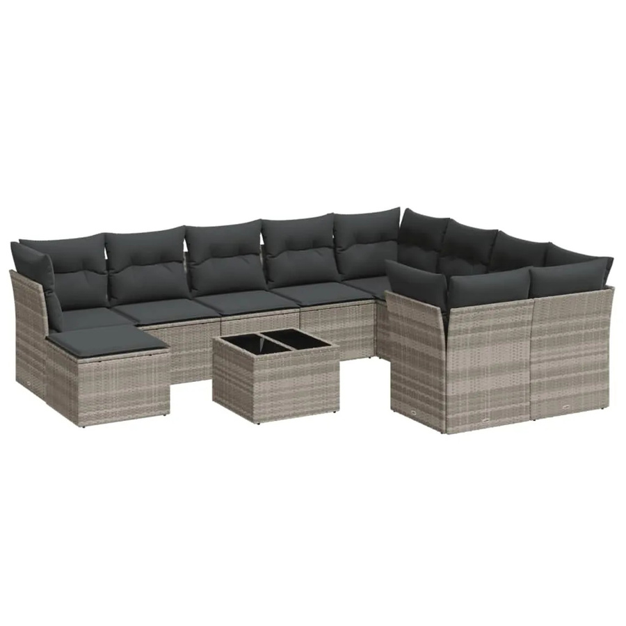 vidaXL 11-teilige Garten-Sofagarnitur in L-Form aus Polyrattan mit hellgrauen Kissen - Bild 2
