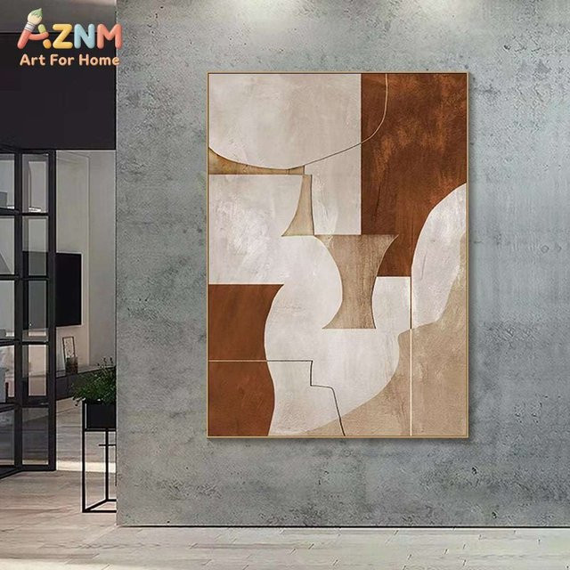 AZNM Wabi Sabi Leinwand-Wandkunst mit abstrakten geometrischen Formen in Terrakotta und neutralen Erdtönen - Bild 1