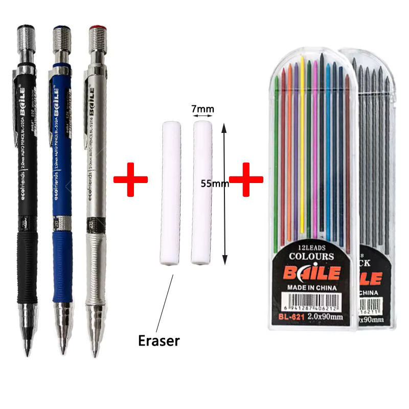 Hochwertiger Druckbleistift mit 2,0 mm Mine in Schwarz und Multicolour für Zeichnungen und zum Studieren - Bild 2